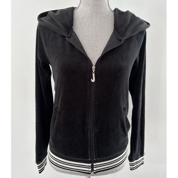 Juicy Couture Black Velour Jacket Diamond J Zipper Pull Silver/White Size XS - Picture 1 of 9